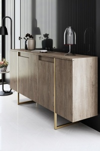 Forme XL set 3 piese living, comoda TV 180cm, masuta cafea 90cm, comoda 160cm, PAL 18mm, picioare metal, nuc si auriu - Verificat A · Re-Bloom - Img 4