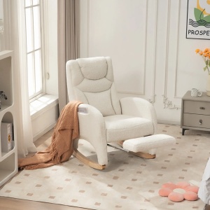 Fotoliu balansoar Re-Bloom, cu suport pentru picioare, textil/spuma/lemn, alb/natur, 66 x 96-125,5 x 99 cm, Resigilat, Grad A - Img 2