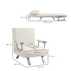 Fotoliu extensibil 2 in 1 Re-Bloom, cu spatar reglabil, otel/textil, bej/gri, 65 x 69 x 80 cm, Resigilat, Grad A - Img 3