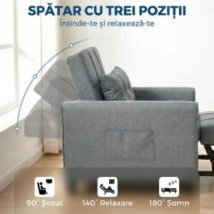 Fotoliu extensibil cu spatar reglabil, otel/lemn eucalipt/spuma/poliester, fotoliu 69x82x85cm, extensibil la pat 53x170x45cm, perna 50x33x8cm, capacitate 150kg, gri deschis - Verificat A · Re-Bloom - Img 6