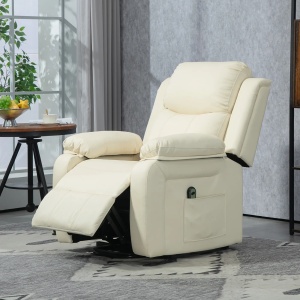 Fotoliu reclinabil electric 160° Re-Bloom, piele PU/otel, crem/negru, 76 x 90 x 105 cm, Resigilat, Grad A - Img 4