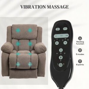 Fotoliu recliner ridicator cu masaj 8 puncte, inclinare 150°, telecomanda, catifea poliester/otel, maro deschis - Verificat A · Re-Bloom - Img 5