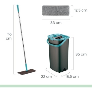Galeata cu Storcator si Mop Orange Donkey, 2 Cuve Pentru Spalare si Uscare Fara Atingere, Laveta Inclusa, Negru/Albastru, Resigilat, Grad A - Img 2