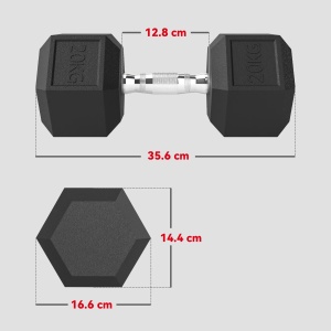 Gantera hexagonala 20 kg, lungime 35.6 cm, maner canelat otel, capete cauciuc antialunecare, negru/argintiu - Verificat A · Re-Bloom - Img 5