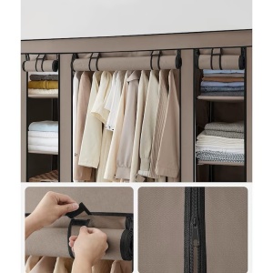 Garderoba din material textil, dulap portabil, cu rafturi si sina de agatat, 150x45x175cm, taupe, Resigilat, Grad A - Img 5
