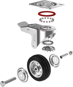 GBL set 4 roti universale otel, 75mm, pivotante 360°, 200kg, 2 frane, sigure toate tipurile pardoseala, negru/argintiu - Verificat A · Re-Bloom - Img 5