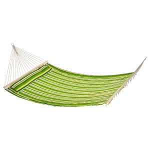 Hamac dublu cu perna Re-Bloom, bumbac, verde/galben/alb, 284 x 140 cm, Resigilat, Grad A