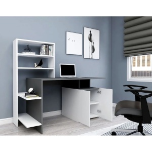 Hanah Home birou de studiu cu raft carti, PAL melaminat, birou 146.3x60x73.8 cm + raft 63.6x14.5x128.8 cm, grosime 18mm, fixare perete, alb/antracit - Verificat A · Re-Bloom - Img 2