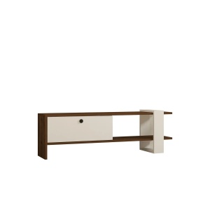 Hanah Home comoda TV living 120x35.8x25 cm, PAL 18mm, rafturi multiple, concept scandinav, nuc si alb - Verificat A · Re-Bloom