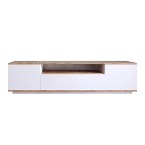 Hanah Home comoda TV living 180x44.6x44.5 cm, PAL 18mm, rafturi si compartimente, concept modern, pin atlantic si alb - Verificat A · Re-Bloom