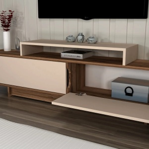 Hanah Home comoda TV living 180x50.2x29.6 cm, PAL 18mm, spatiu depozitare, fixabil perete, nuc deschis/bej - Verificat A · Re-Bloom - Img 4