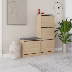 Hanah Home dulap de pantofi 105x26x118.5 cm, PAL 18mm, spatiu amplu de depozitare, stejar - Verificat A · Re-Bloom - Img 2