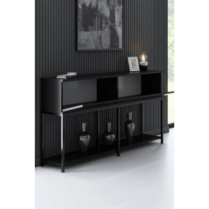 Hanah Home masa consola, PAL melaminat/picioare metal, 150x30x80 cm, grosime 18mm, negru - Verificat A · Re-Bloom - Img 2