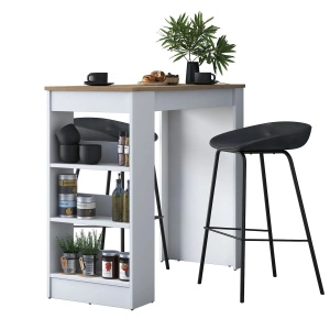 Hanah Home masa de bucatarie 120x50x100 cm, PAL 18mm, rafturi laterale, concept scandinav, nuc si alb - Verificat A · Re-Bloom - Img 4
