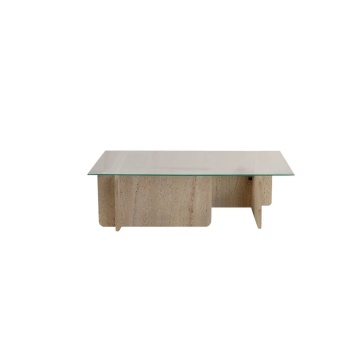Hanah Home masuta de cafea 105x65x30 cm, blat sticla calita 100%, cadru PAL 18mm melaminat, travertin - Verificat A · Re-Bloom