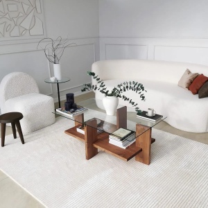 Hanah Home masuta de cafea, sticla securizata/lemn masiv, 105x60x40 cm, natur - Verificat A · Re-Bloom - Img 3