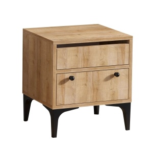 Hanah Home noptiera dormitor 45x40x51 cm, 2 sertare, PAL 18mm, picioare plastic, stejar - Verificat A · Re-Bloom