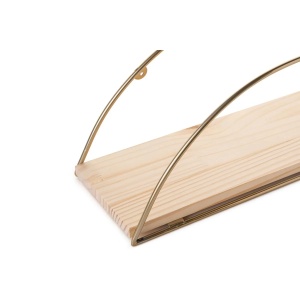 Hanah Home raft de perete, lemn masiv 100% + suporturi metalice, 41x17x16 cm, capacitate 3kg, auriu/maro - Verificat A · Re-Bloom - Img 6