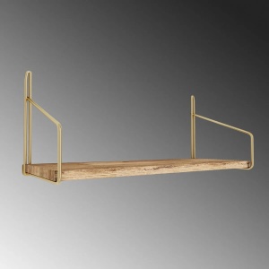 Hanah Home raft de perete, lemn masiv 100% + suporturi metalice, 45x16x16 cm, capacitate 3kg, auriu/maro - Verificat A · Re-Bloom - Img 2