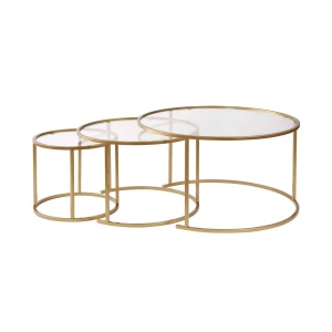 Hanah Home set 3 masute de cafea, sticla securizata 4mm, cadru metal auriu, 80x80x45 cm + 60x60x39 cm + 42x42x35 cm, auriu si transparent - Verificat A · Re-Bloom