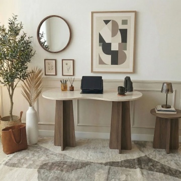 Infini birou 120x60x75 cm, PAL melaminat 18mm, travertin / nuc - Verificat A · Re-Bloom - Img 2