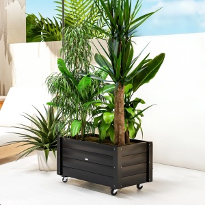 Jardiniera de gradina cu orificiu drenaj si roti Re-Bloom, lemn de molid, 89x48x47 cm, interior 83x42x35 cm, 35 kg, negru - Verificat A · Re-Bloom - Img 3