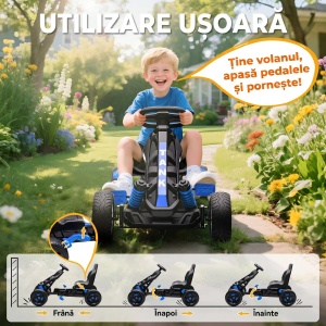 Kart cu pedale copii 3-6 ani, roti EVA antiderapante, suport pahar, max 50kg, Albastru - Verificat A · Re-Bloom - Img 5