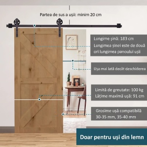 Kit usa glisanta 100kg, otel carbon, sina 183cm, role, opritoare, ghidaj podea, Cafea - Verificat A · Re-Bloom - Img 3