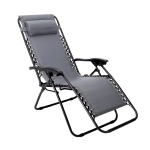 Kiwari Beach sezlong pliabil gravitatie zero, cadru metalic, tetiera, 165x65x113cm, Gri - Verificat A · Re-Bloom