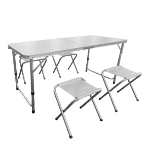 Kiwari Camp set mobilier camping, masa+4 scaune, pliabil, aluminiu, Alb/Gri - Verificat A · Re-Bloom