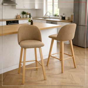 Kiwari Tan set 2 scaune bar/bucatarie, textil/spuma + cadru metalic aspect lemn, 40x40x105cm, inaltime sezut 75cm, capacitate 120kg, spatar ergonomic, suport picioare, maro - Verificat A · Re-Bloom - Img 5