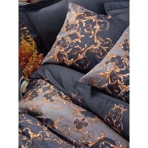 L'essentiel Maison set lenjerie pat dublu, satin bumbac 100%, husa pilota 200x220 cm + cearsaf 240x260 cm + 2x fata de perna 50x70 cm, albastru inchis/auriu - Verificat A · Re-Bloom - Img 3