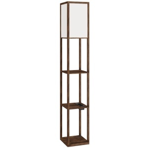 Lampadar 2in1 cu rafturi, USB-A/C, lumina reglabila, intrerupator pedala, MDF, Maro/Alb - Verificat A · Re-Bloom