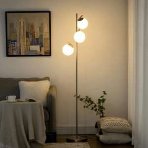 Lampadar modern cu 3 lumini Re-Bloom, metal/sticla, argintiu/alb, 27 x 169 cm, Resigilat, Grad A - Img 2