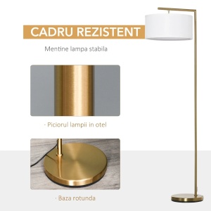 Lampadar modern Re-Bloom, metal/textil, auriu/alb, 47 x 37 x 153 cm, Resigilat, Grad A - Img 6