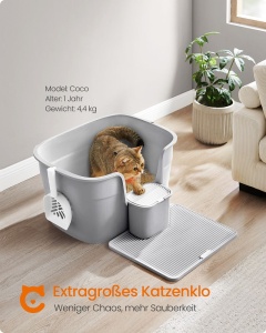 Litiera cu margini inalte pentru pisici Feandrea, plastic, gri, 64 x 44 x 33 cm, Resigilat, Grad A - Img 5