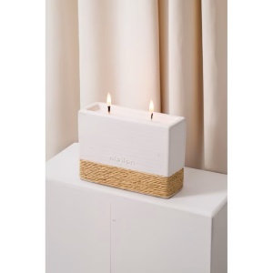 Lumanare din lemn de santal Re-Bloom, realizata din beton alb si franghie, 11,5 cm, Resigilat, Grad A - Img 3