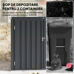 Magazie pentru cosuri de gunoi exterior Re-Bloom, otel galvanizat, 150x80x117 cm, 2 usi blocabile, acoperis rabatabil, gri inchis - Verificat A · Re-Bloom - Img 6