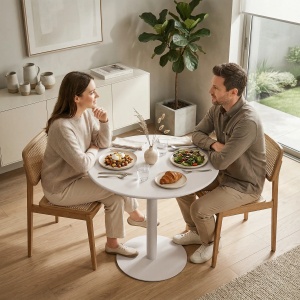 Masa rotunda de bucatarie pentru 2 persoane, otel, Ø60x72cm, baza Ø45cm, capacitate 15kg, interior/exterior, asamblare 15 minute, bej - Verificat A · Re-Bloom - Img 6