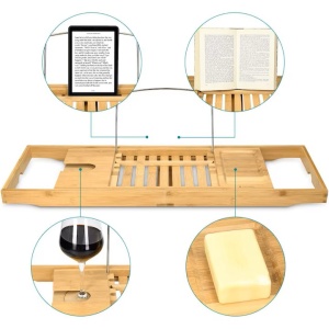 Masuta pentru cada extensibila, Navaris, din lemn, natur, 70-104 cm, Resigilat, Grad A - Img 3
