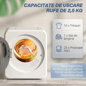 Mini uscator rufe portabil 4kg, 800W, display LED, tambur inox, montaj perete, 48x44x57cm, Alb - Verificat A · Re-Bloom - Img 5