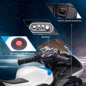 Motocicleta electrica copii Re-Bloom BMW HP4, 6V 30W, PP/metal, 82.5x42x54 cm, 3 roti, muzica, autonomie 45 min, varsta 18-60 luni, 30 kg, albastru/rosu/negru - Verificat A · Re-Bloom - Img 4
