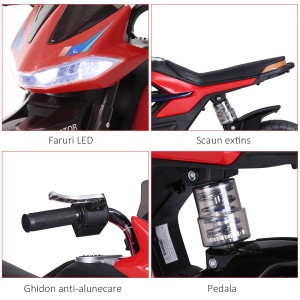 Motoreta electrica copii Re-Bloom, 6V 500mA, PP/metal, 105x52.3x62.3 cm, suspensie dubla, muzica+lumini, 3 km/h, autonomie 45 min, varsta 3-6 ani, 30 kg, rosu/negru - Verificat A · Re-Bloom - Img 5