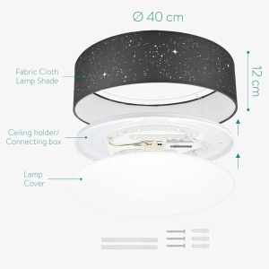 Navaris plafoniera LED efect stele, telecomanda, Ø40x12cm, 22W, Negru - Verificat A · Re-Bloom - Img 3