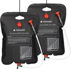 Navaris set 2 dusuri solare pentru camping, furtun si robinet, PVC, 20L, Negru - Verificat A · Re-Bloom