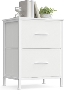 Noptiera cu 2 sertare Songmics, MDF/PAL/textil, alb, 39,6 x 30 x 52,2 cm, Resigilat, Grad A