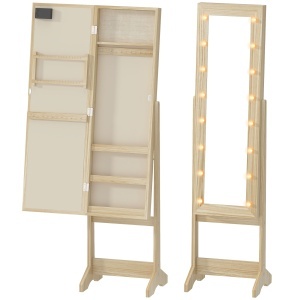 Oglinda cu spatiu de depozitare, LED, MDF/sticla, natur, 36 x 30 x 136 cm, Resigilat, Grad A