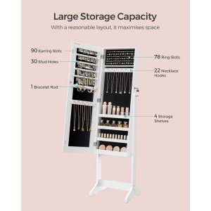Oglinda de podea cu suport Songmics, din MDF, spatiu de depozitare, 41x37x152 cm, alb, Resigilat, Grad A - Img 4