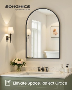 Oglinda pentru baie Songmics, aliaj de aluminiu/sticla, negru, 61 x 91 x 1,3 cm, Resigilat, Grad A - Img 4