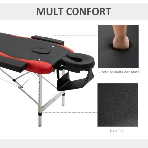 Pat masaj profesional pliabil, aluminiu, 9 niveluri inaltime, max 225kg, Rosu/Negru - Verificat A · Re-Bloom - Img 5